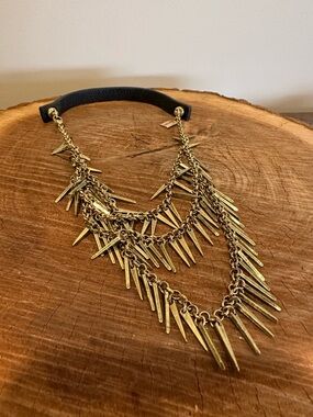 Jenny Bird Gold Layered Spike Necklace with Black Neckband